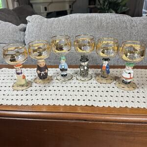 Vtg Goebel Hummel Figurine Cordial Wine Glasses 22k Gold Gilding Set 6 Germany